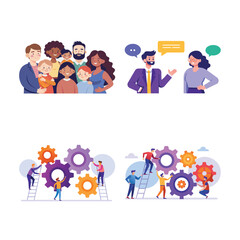 Fototapeta premium Diverse People in Business and Family Scenarios on Transparent Background