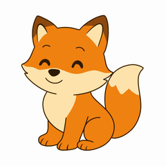 Vector cute happy autumn fox isolated on white background. Illustration of cute fall fox