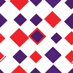 fashion pattern, seamless design, minimalistic art,  rectangular symbols, diamond icons, simplicity, primary colors purple and red, basic visuals, uncomplicated aesthetics, clear shapes.