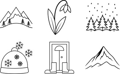 Camping in Winter Clipart Snow Tent Tree and Mountain Set