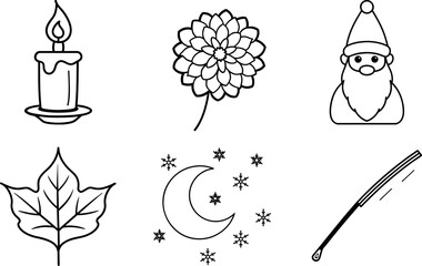 Cozy Autumn Icons Candle Leaf Star Nature Decor Clipart