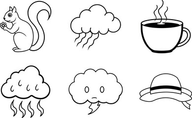 Cute Autumn Animal Clipart Set with Cloud and Leaf Elements
