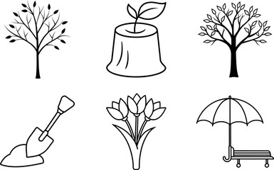 Spring Flowers and Leaves Clipart with Tulip Bloom Icons