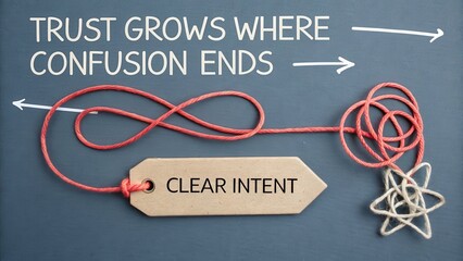 Clear Intent Message with Rope and Tag on a Blue Background