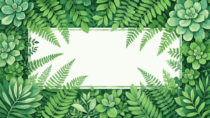 Fresh Washes White frame with green leaves isolated watercolor vector illustration svg