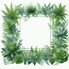 Leaf & Light White frame with green leaves isolated watercolor vector illustration svg