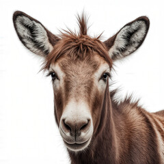 Obraz premium Donkey's inquisitive look: A close-up of a donkey with a curious expression, showcasing its soft brown fur, and endearing large ears.