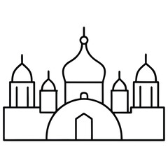 Clean line art illustration of a city skyline with distinct domes against a pure white background suitable for various design applications
