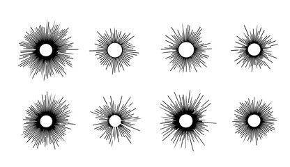 Vintage Hand-Drawn Sunburst Engraved Vector Set