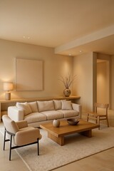 Warm Scandinavian Style Living Room with Built-in Shelving