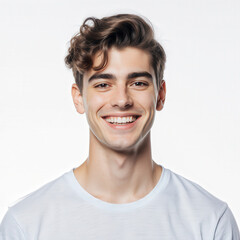 Obraz premium Confident Expression: A portrait of a smiling person radiating positive emotions, portraying youth and health in a studio setting.