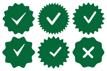 Green checkmark, green tick, check mark icon button set. tick mark with checkbox icon. Green checkmark sign for app, ui, website. Vector illustration on white background.