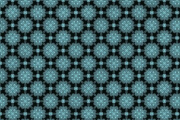 Seamless Light Blue Mandala Floral Pattern on Black Background