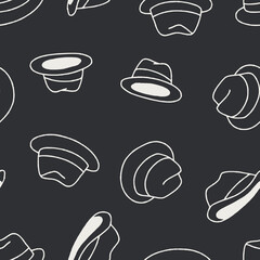 Outline Fedora Vector Seamless Pattern Background for Surface Print Fabric Fashion Wrapping