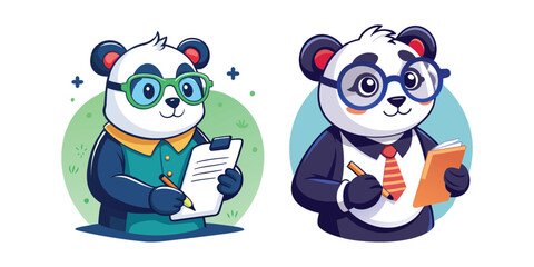 Panda Boss Reviewing Contracts Wearing Glasses, Business Panda Vector Illustration, Corporate Leadership, Office Work, Professional Panda Character, Contract Analysis, Cute Executive Animal Design