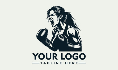 A powerful female boxer logo, showcasing strength and determination.