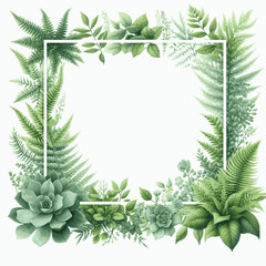Framed Foliage White frame with green leaves isolated watercolor vector illustration svg