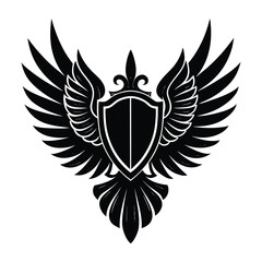Obraz premium Powerful Eagle Wings Shield Logo Design Black Graphic