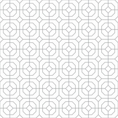 Seamless geometric pattern with a grid of octagons and squares in thin grey lines, vector background in oriental style.