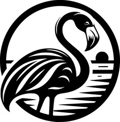 Minimalist black and white flamingo icon with clean lines. No shading. Ideal for logos, stickers, or digital use. Modern, simple, and scalable.
