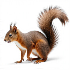 Obraz premium Alert Squirrel: A vibrant red squirrel stands alert, its eyes wide and posture tense, ready to respond to any perceived threat.