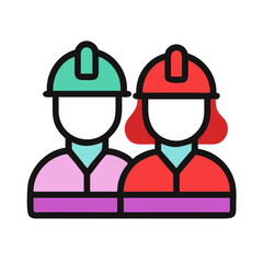 construction worker wearing a helmet , Man and woman