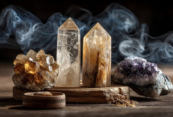 Healing Gemstone Crystals and Palo Santo wood for holistic therapy, stones for metaphysical practices, Tools for Holistic Wellness