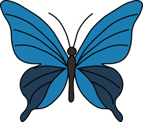 Deep Blue Butterfly in Flat Line Art Style