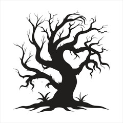 Silhouette of a gnarled, bare tree, evoking a spooky and mysterious atmosphere perfect for halloween