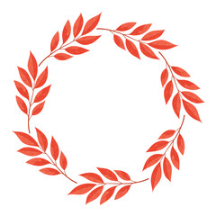 Autumn botanical wreath made of red leaves, perfect for seasonal design, invitations, greeting cards, or decorative frames.
