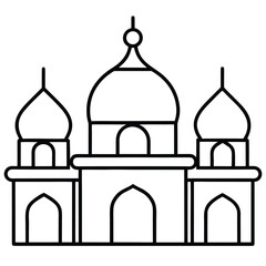 Elegant line art illustration of a mosque with multiple domes presented cleanly on a white background for versatile design applications