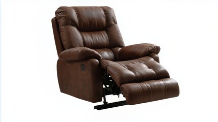 Brown leather recliner with extended footrest for living room comfort