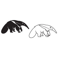 The Anteater Form Presentation - Termite Eater - Delicate Appearance - Anteater silhouette - Anteater lineart - Anteater vector - vector set of Anteater

