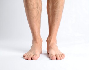 Bare male legs and feet against a plain background