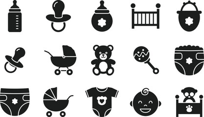 A collection of diverse vector icons, including holiday, party, and baby symbols, perfect for design illustrations
