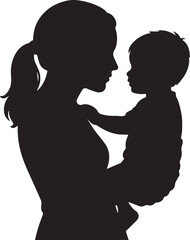 Silhouette of a mother holding a small child in arms