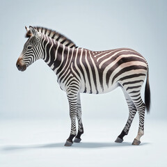 Zebra Amidst the Mist: A majestic zebra, a creature of stunning contrast, stands proudly against a serene, misty backdrop. Its unique stripes showcase the artistry of nature.