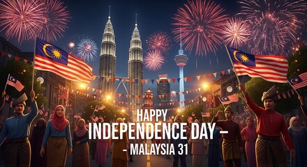 Celebrating Malaysia's Independence Day with Fireworks and National Pride in Kuala Lumpur
