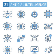 Artificial Intelligence Icons and Symbols Representing Innovation and Future Technology