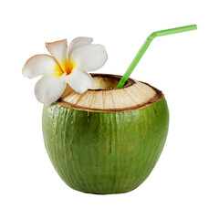 a fresh green coconut drink on transparent background