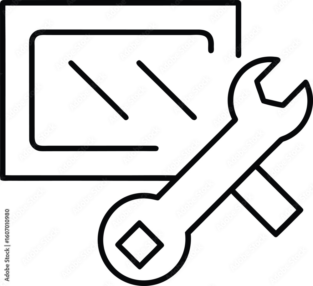 Poster Clean line art icon of a command prompt with a wrench isolated on transparent background