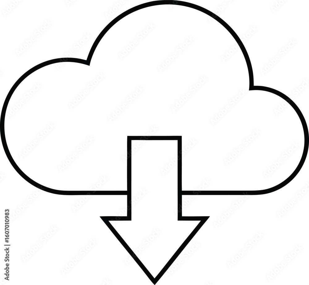 Poster clean line art cloud icon with an upward arrow point isolated on transparent background