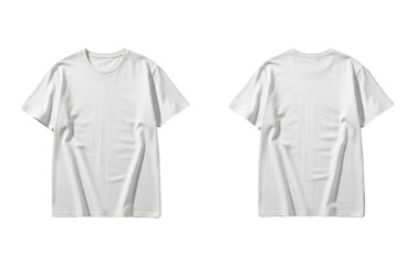 A White T-Shirt Mockup Front and Back with Wrinkles – Realistic Blank Tee Template for Clothing Brand, Print Design, and Fashion Presentation on Transparent Background