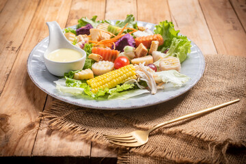 delectable salad featuring crisp croutons on rustic wooden table