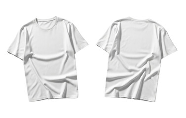 White T-Shirt Mockup Front and Back with Wrinkles – Realistic Blank Tee Template for Clothing Brand, Print Design, and Fashion Presentation  on Transparent Background