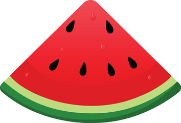 Red watermelon slice with black seeds, green rind, and pulp isolated on transparent background. Vector illustration