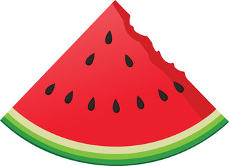 Bitten red watermelon slice isolated on transparent background. Vector design