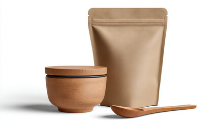 Matte kraft paper pouch packaging mockup for eco-friendly products isolated on white 