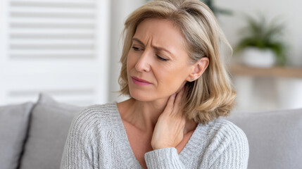 Middle-aged woman experiencing allergic reaction, scratching irritated skin from insect bites and eczema 