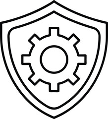 Clean line art icon of a gear inside a shield isolated on transparent background